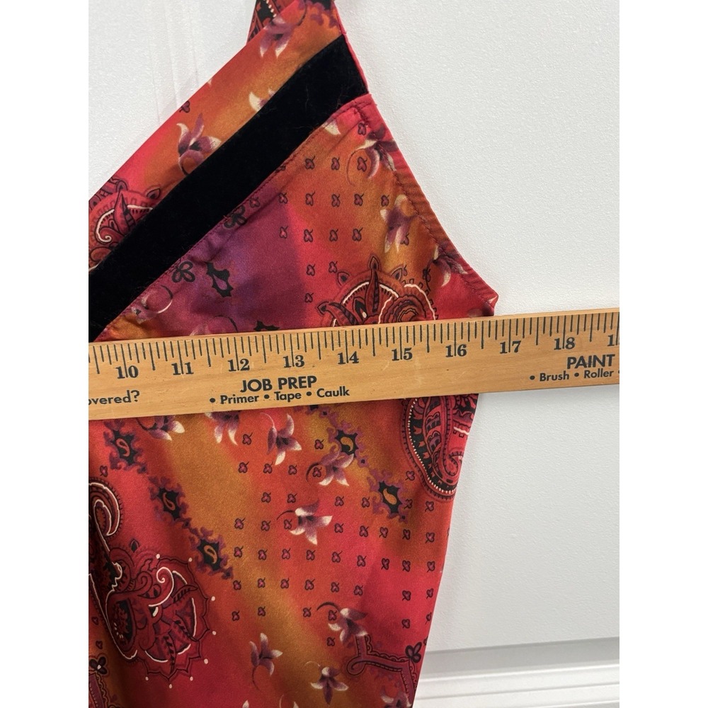 VTG whimsigoth Satin Slip Dress Red Paisley Fairy Grunge Y2K Velvet Trim M 0362 - Picture 6 of 7